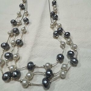 Elegant Pearl and Grey Bead Necklace